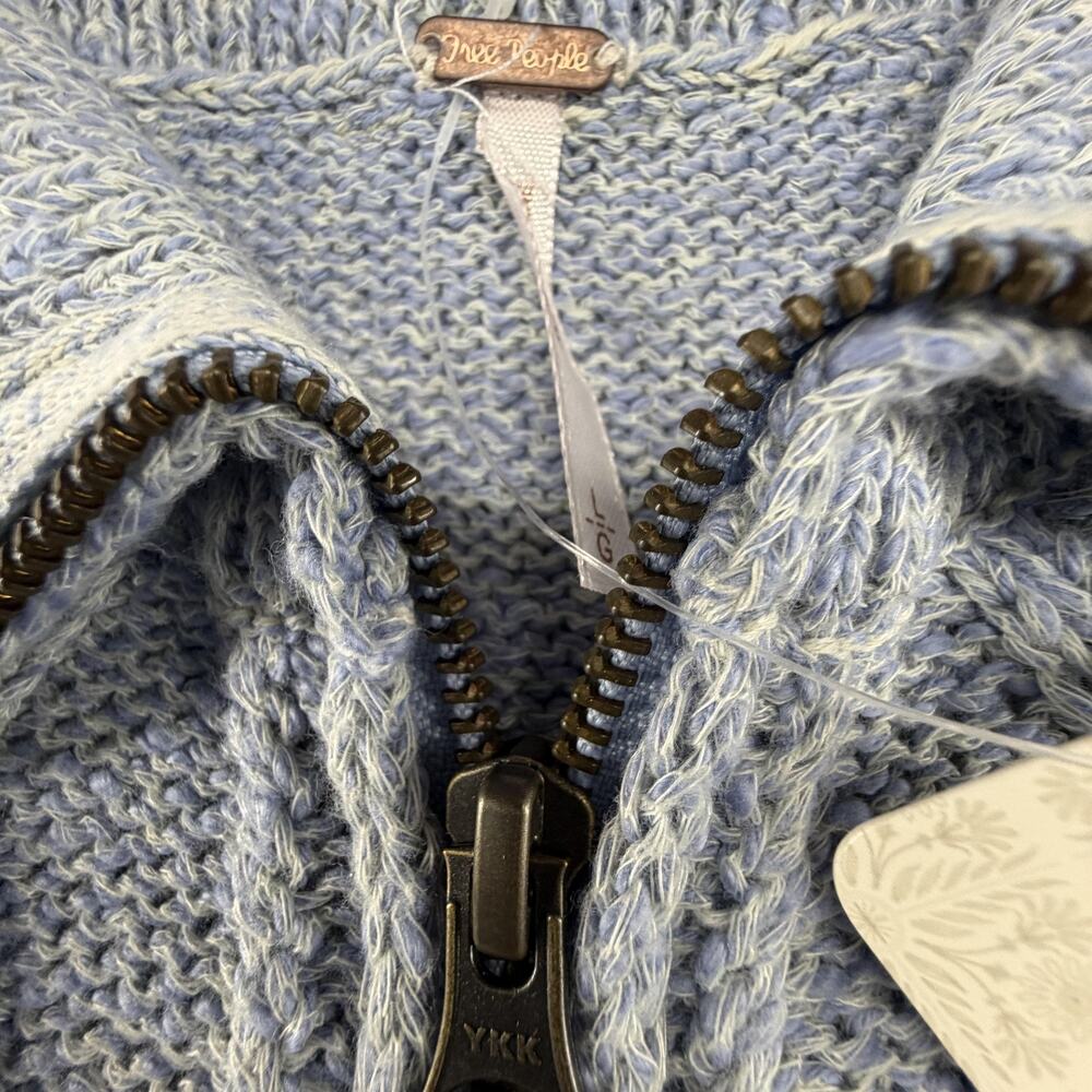 Free People Sweater Dress Womens Large Blue Cable Knit Zip Long Sleeve Mini - Picture 8 of 14